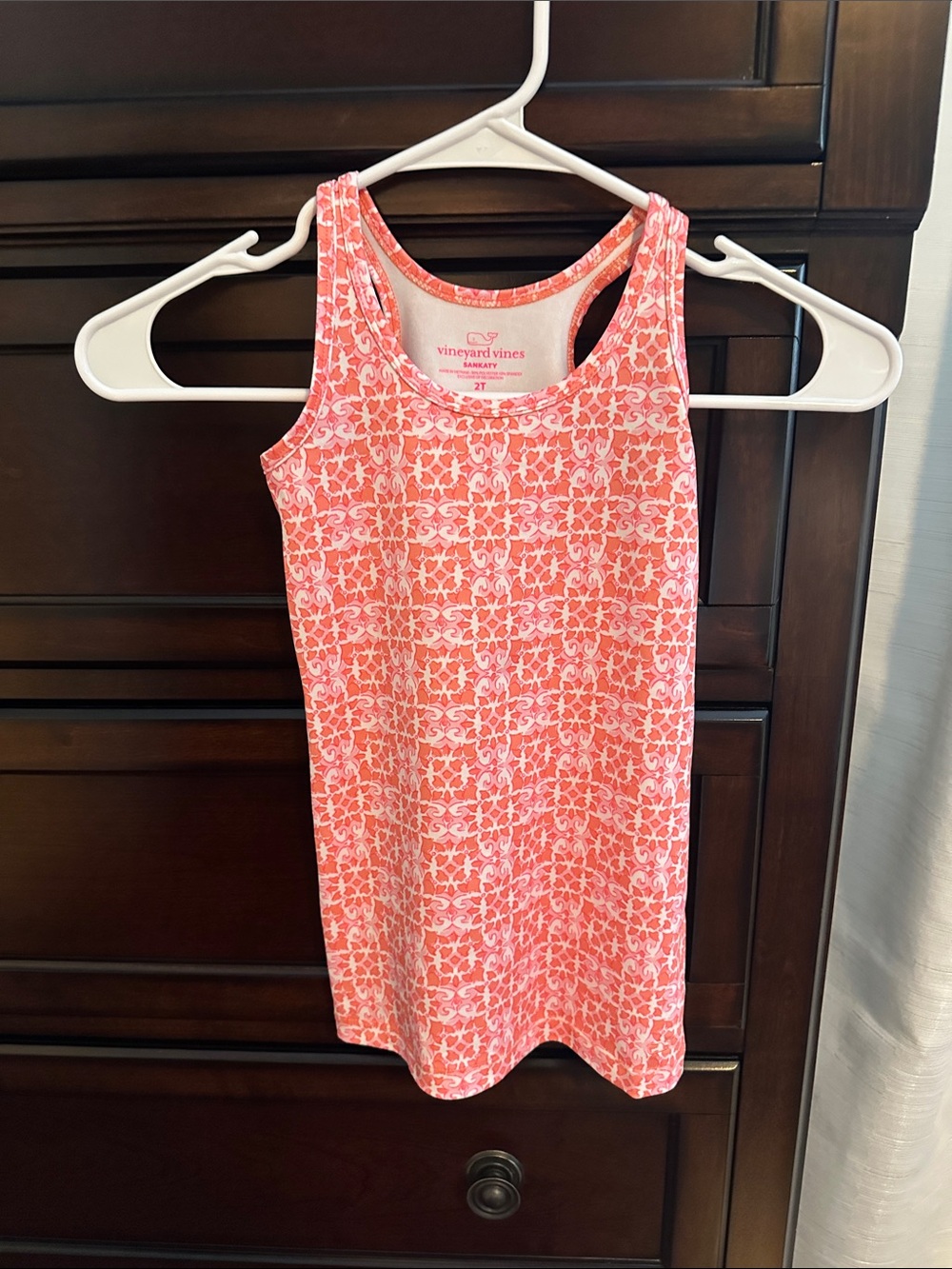 Vineyard Vines Girls' Coral Pink Patterned Tank Dress
